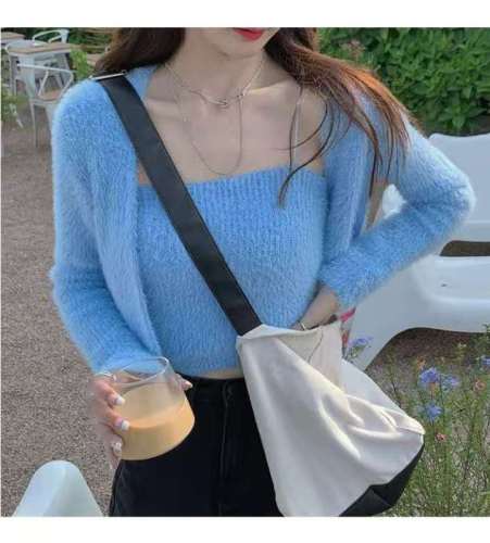 White water women's sweater cardigan women's coat Korean version loose autumn and winter thickened foreign style gentle wind two piece jacket