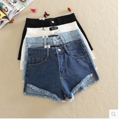 New Korean Retro High Waist hot pants with short front and long back and loose Wide Leg Denim Shorts