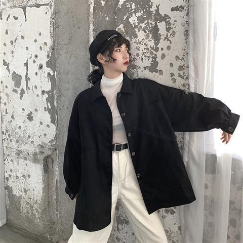 New style of work clothes shirt shirt coat women's Korean loose BF style retro Hong Kong style student top