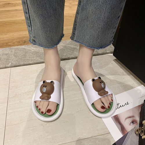 Popular bear slippers female cute cute cute summer bath antiskid outdoor soft bottom couple cartoon sandals man