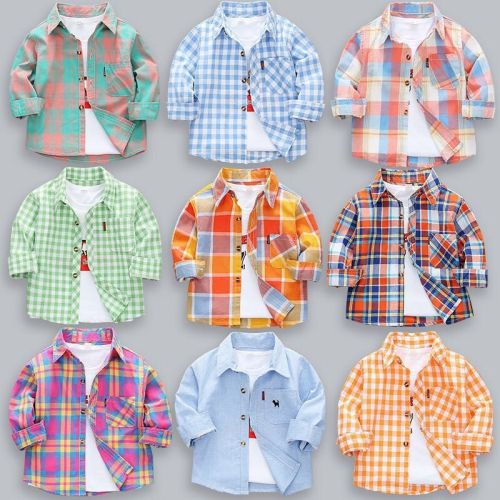 2020 new children's shirt pure cotton thin baby Plaid top autumn foreign style children's shirt long sleeve