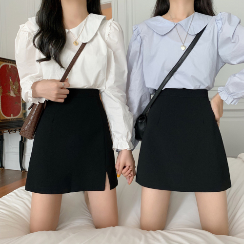Real shot and real price summer slim high waist split skirt + Black anti light Korean style A-line hip skirt