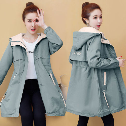 Autumn winter Plush medium length windbreaker women 2020 new Korean fashion slim fit and versatile Hoodie