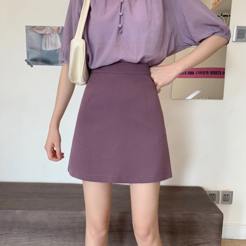 Real photo real price ~ 2020 summer new gentle temperament purple high waist A-line short skirt for kids to cover crotch and show thin