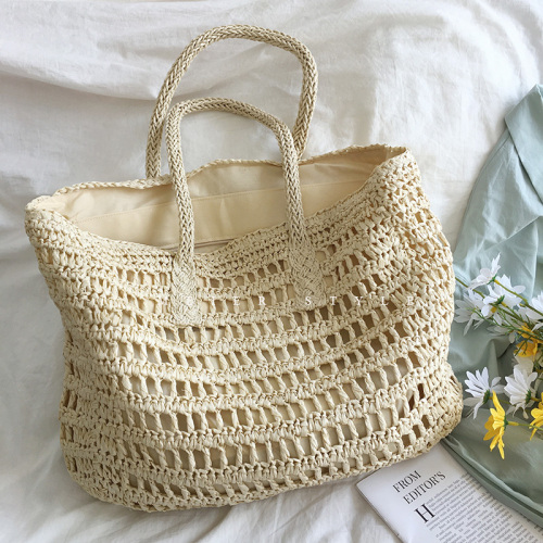 Korean style summer retro literature hollow straw bag large capacity single shoulder bag woven Tote Bag holiday style beach bag