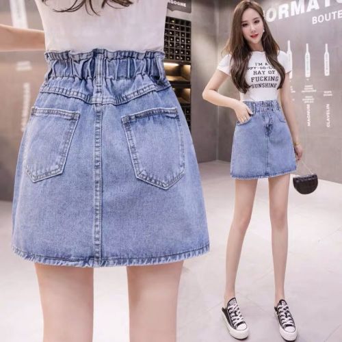 Denim skirt 2020 new summer Korean Retro High Waisted slim blue buttock A-line short skirt fashion