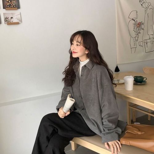 Corduroy coat Long Sleeve autumn Japanese girl lazy 2020 loose shirt