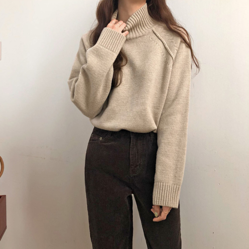 Quality inspection autumn and winter basic retro solid color versatile raglan sleeve bottoming shirt long sleeve high neck sweater for women