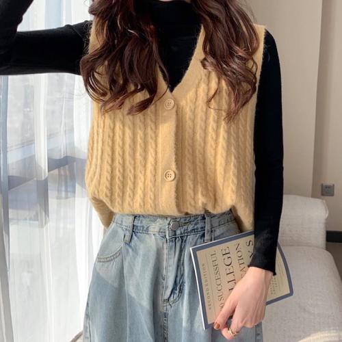 2020 new autumn Korean cardigan and vest, reduced age twist knitted vest, female students' waistcoat