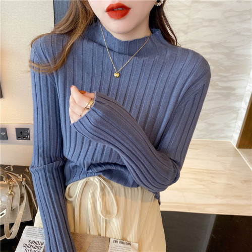 Official figure 6 color half high neck bottomed knitted sweater women's Korean version versatile loose elastic slim fit