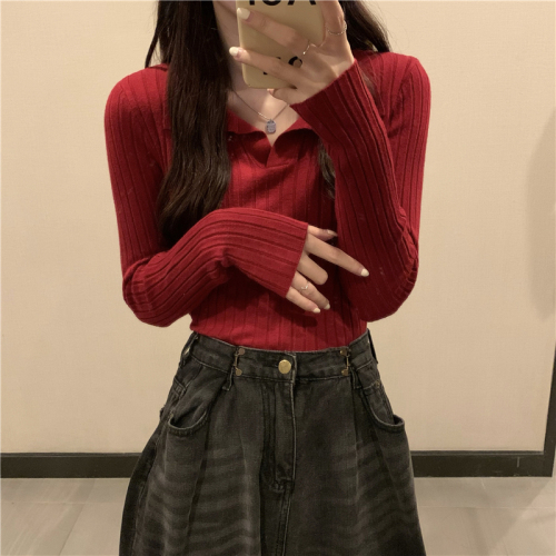 Real shooting and real price autumn new slim polo collar bottomed Pullover Sweater bottomed sweater long sleeve Lapel sweater