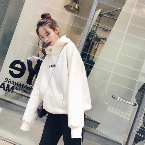 Hooded sweater women autumn / winter 2019 new Korean loose student clothes Plush thickened long sleeve top coat