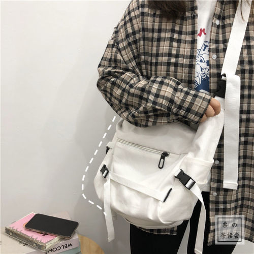 Ins Japanese Harajuku dark wind machine work clothes canvas bag female Korean versatile solid color student Single Shoulder Messenger Bag