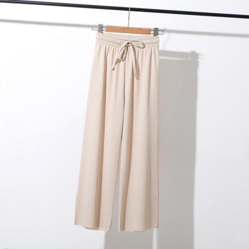 Ice silk wide leg pants women's summer new Korean high waist loose thin Capris vertical casual pants