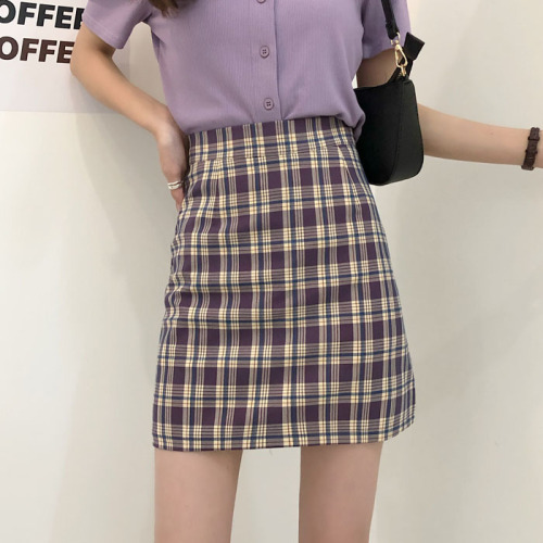 Real photo real price ~ New plaid skirt with high waist and thin A-line skirt temperament with hip skirt