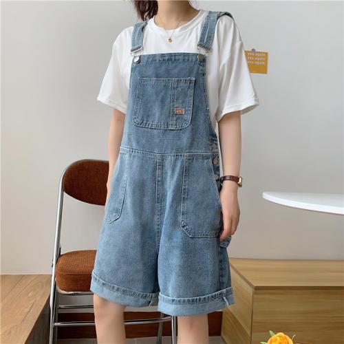 Denim backpack shorts female summer student loose and Lovely Japanese small wide leg slim suspender Jumpsuit