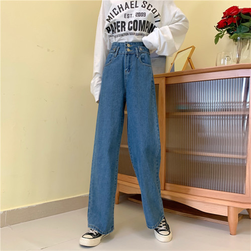Real autumn relaxed and broad legged pants new high waist jeans women's thin straight pants pants