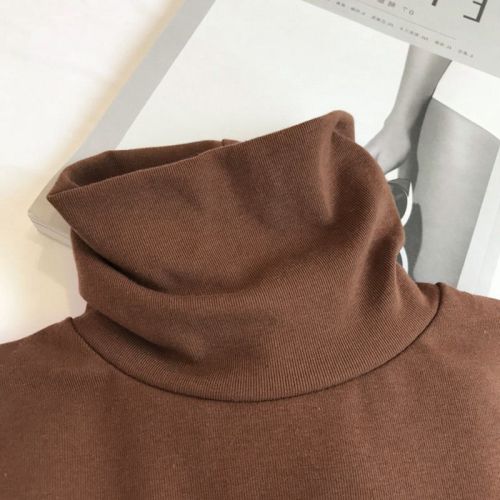 Long sleeve T-shirt with high collar for women in autumn and winter plus Plush warm and bottom coat for women