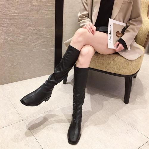 Long boots children's spring and autumn single boot not over the knee back zipper new Knight's boots high elastic boots thin boots