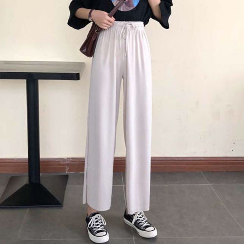 2020 spring and autumn Korean new high waisted slim versatile wide leg pants drop feeling black straight nine point casual pants for women