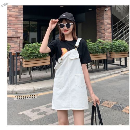 Denim Strapless skirt 2020 spring summer new Korean fashion versatile black and white trousers dress women trend
