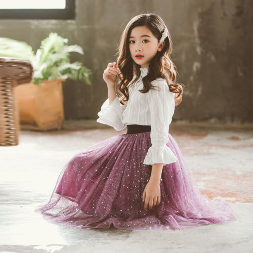 Girl's half skirt medium length spring and summer spring and summer children's Korean star skirt parent child dress Princess Dress mesh skirt