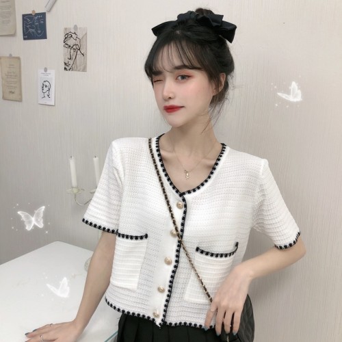 2020 new summer net red same small cardigan loose short top small fragrant thin short sleeve knitwear women
