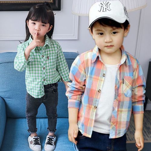 2020 new children's shirt pure cotton thin baby Plaid top autumn foreign style children's shirt long sleeve