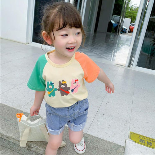 Girls' short sleeve T-shirt pure cotton foreign style new summer clothes children's baby summer Korean fashionable top