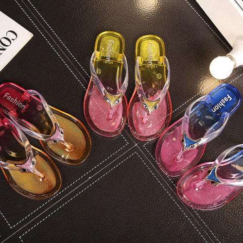 Crystal fashion antiskid flip flop Beach Sandal girl student summer net ins Korean version social flat bottom