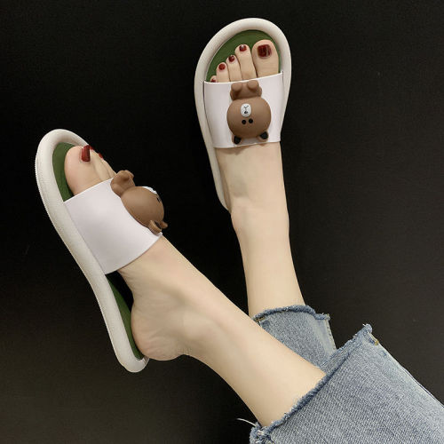 Popular bear slippers female cute cute cute summer bath antiskid outdoor soft bottom couple cartoon sandals man