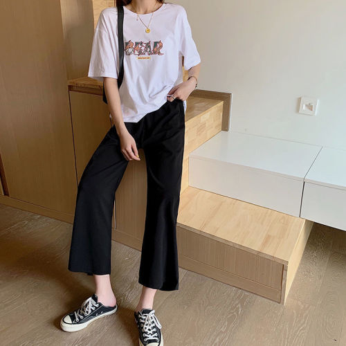 Junior high school students' loose wide leg pants sports straight pants children's pants show thin spring, summer and autumn high waist pants