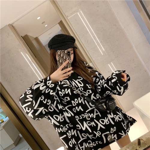 Official website Korean large lazy medium length loose long sleeve T-shirt 2020 new women's spring and autumn thin top