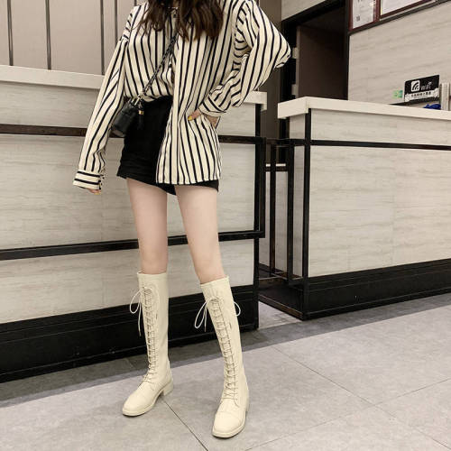 Yang Mi's same long boots women's autumn and winter 2020 Martin boots women's British style lace up handsome Knight's boots high boots