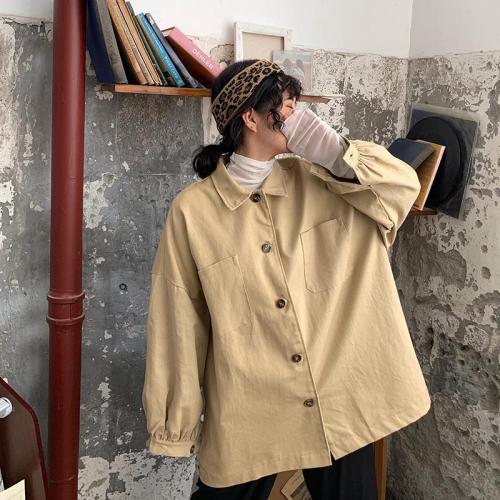 New style of work clothes shirt shirt coat women's Korean loose BF style retro Hong Kong style student top