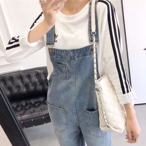 Spring and autumn jeans pants women's trousers Korean loose student retro casual casual suspender Jumpsuit chic