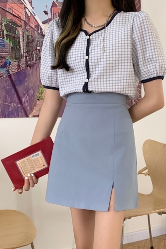 Real shot and real price summer slim high waist split skirt + Black anti light Korean style A-line hip skirt