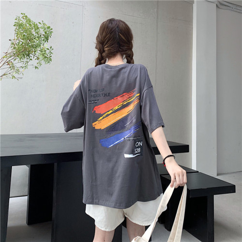 Real shot of modified letter print short sleeve T-shirt loose top girl
