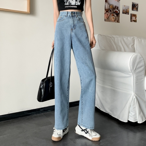 Real price real shooting new Korean version high waist thin wide leg pants straight pants jeans women