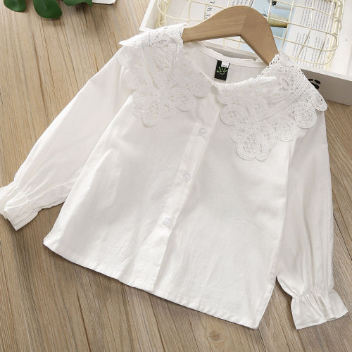 Girls' spring and autumn shirt 2020 new Korean fashion baby bottoming versatile long sleeve top children's lace shirt