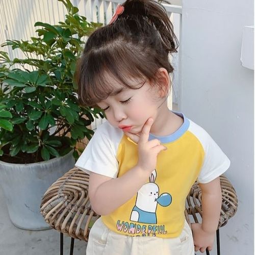 Girls' short sleeve T-shirt pure cotton foreign style new summer clothes children's baby summer Korean fashionable top