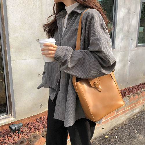 Corduroy coat Long Sleeve autumn Japanese girl lazy 2020 loose shirt