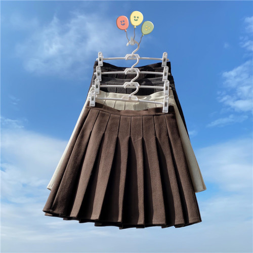 Real shot Korean version of autumn and winter thickened pleated skirt, versatile, thin Maoni A-shaped short skirt, fashionable