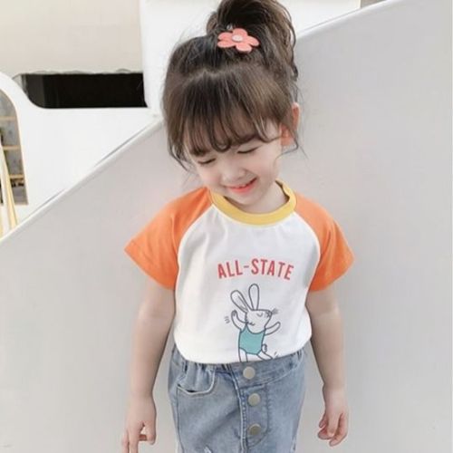 Girls' short sleeve T-shirt pure cotton foreign style new summer clothes children's baby summer Korean fashionable top