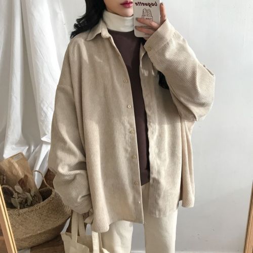 Corduroy coat Long Sleeve autumn Japanese girl lazy 2020 loose shirt