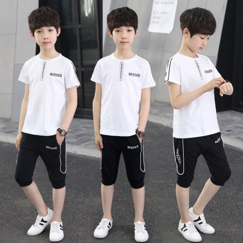 Children's wear boys' summer suit 2020 children's Summer Boys' short sleeve middle and large children's sports Korean version leisure two piece set