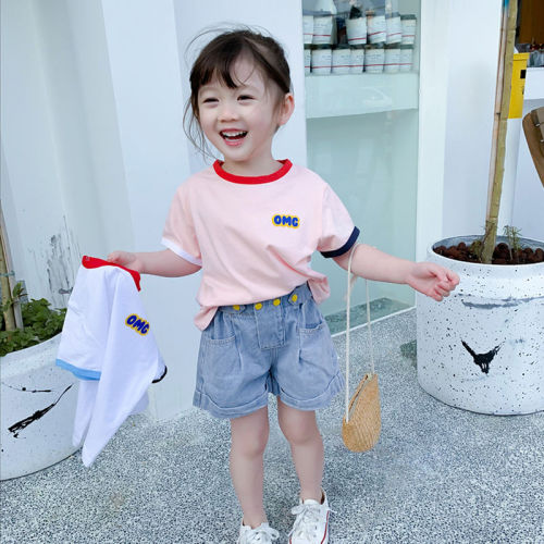 Girls' short sleeve T-shirt pure cotton foreign style new summer clothes children's baby summer Korean fashionable top