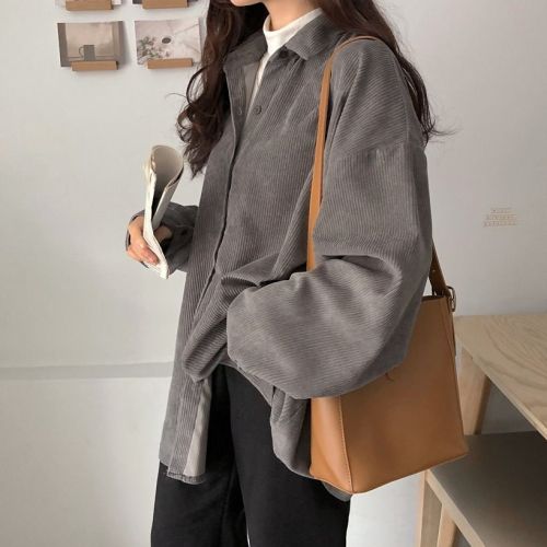 Corduroy coat Long Sleeve autumn Japanese girl lazy 2020 loose shirt