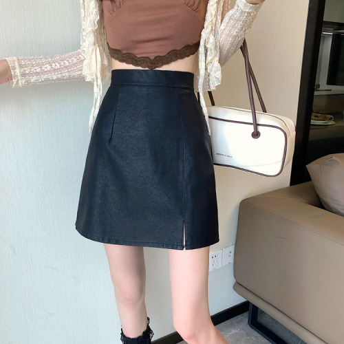 Real price ~ 2021 new Korean version net red high waist thin leather skirt Hip Wrap Skirt A-line skirt short skirt female