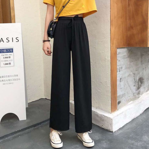 2020 spring and autumn Korean new high waisted slim versatile wide leg pants drop feeling black straight nine point casual pants for women